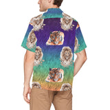 Ombre Tiger Lion Hawaiian Shirt with Chest Pocket