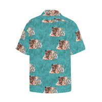 Teal Tiger Hawaiian Shirt with Chest Pocket