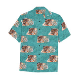 Teal Tiger Hawaiian Shirt with Chest Pocket