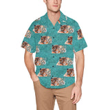 Teal Tiger Hawaiian Shirt with Chest Pocket