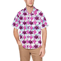 Pink Tropical Flowers Hawaiian Shirt with Chest Pocket