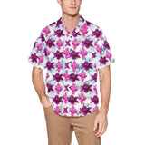 Pink Tropical Flowers Hawaiian Shirt with Chest Pocket