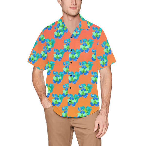 Tropical Green Floral Hawaiian Shirt with Chest Pocket